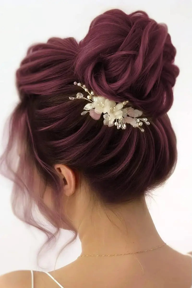 Moño desordenado de Seully, pieza de cabello color vino tinto n.° 99J