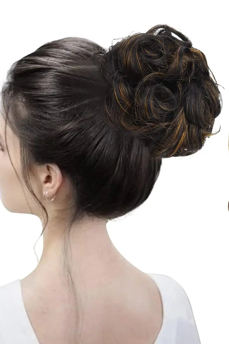 Seully Messy Bun Hair Piece Black with Golden Blonde Highlights
