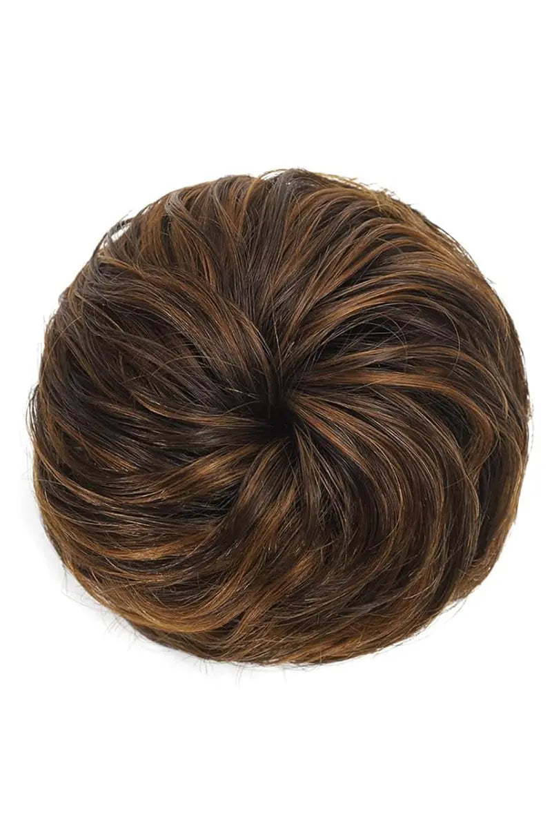 Seully Messy Bun Hair Piece Castanho Médio com Mechas Douradas 