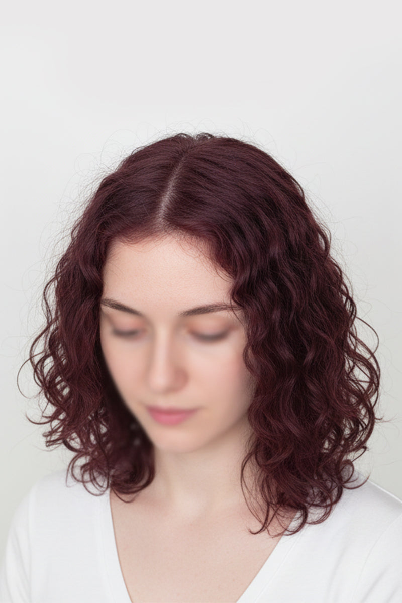 Flavia-C02  Wave Curly Human Hair Toppers Wine Red 