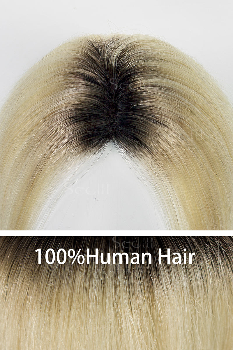 Flavia-C02 Wave Curly Human Hair Toppers (Loiro e com luzes)