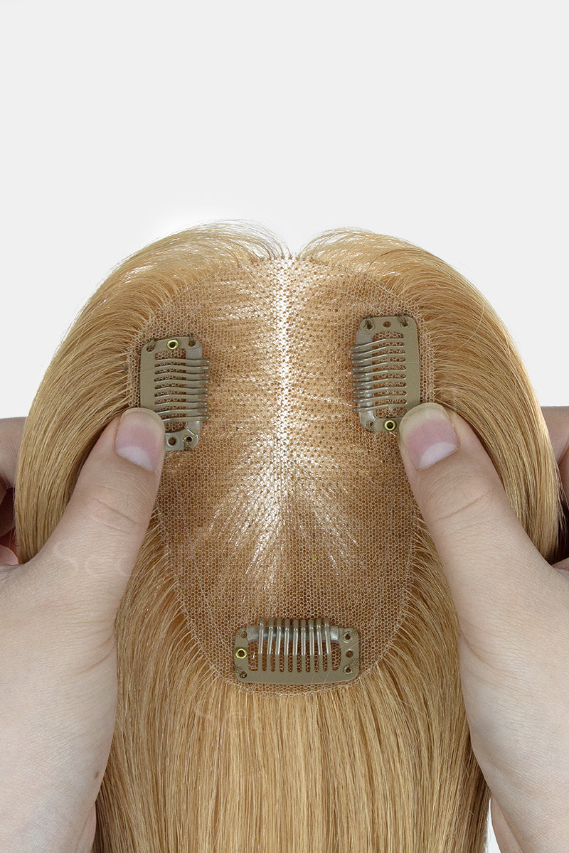 Topper de cabello humano hecho a mano Mona Rubio Oscuro 