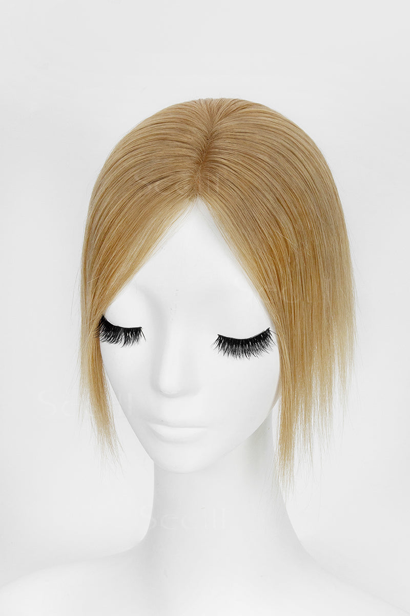Topper de cabello humano hecho a mano Mona Rubio Oscuro 