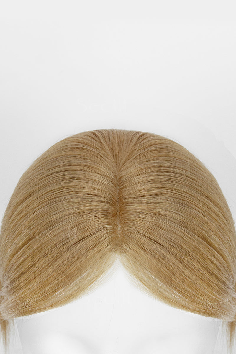 Topper de cabello humano hecho a mano Mona Rubio Oscuro 