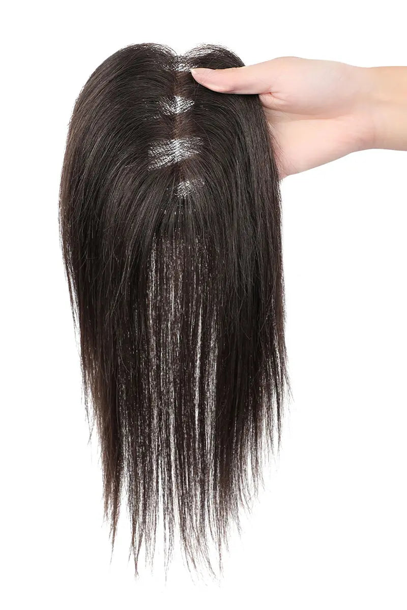 Mona Handmade Human Hair Topper  Medium Brown with Warm Highlights 