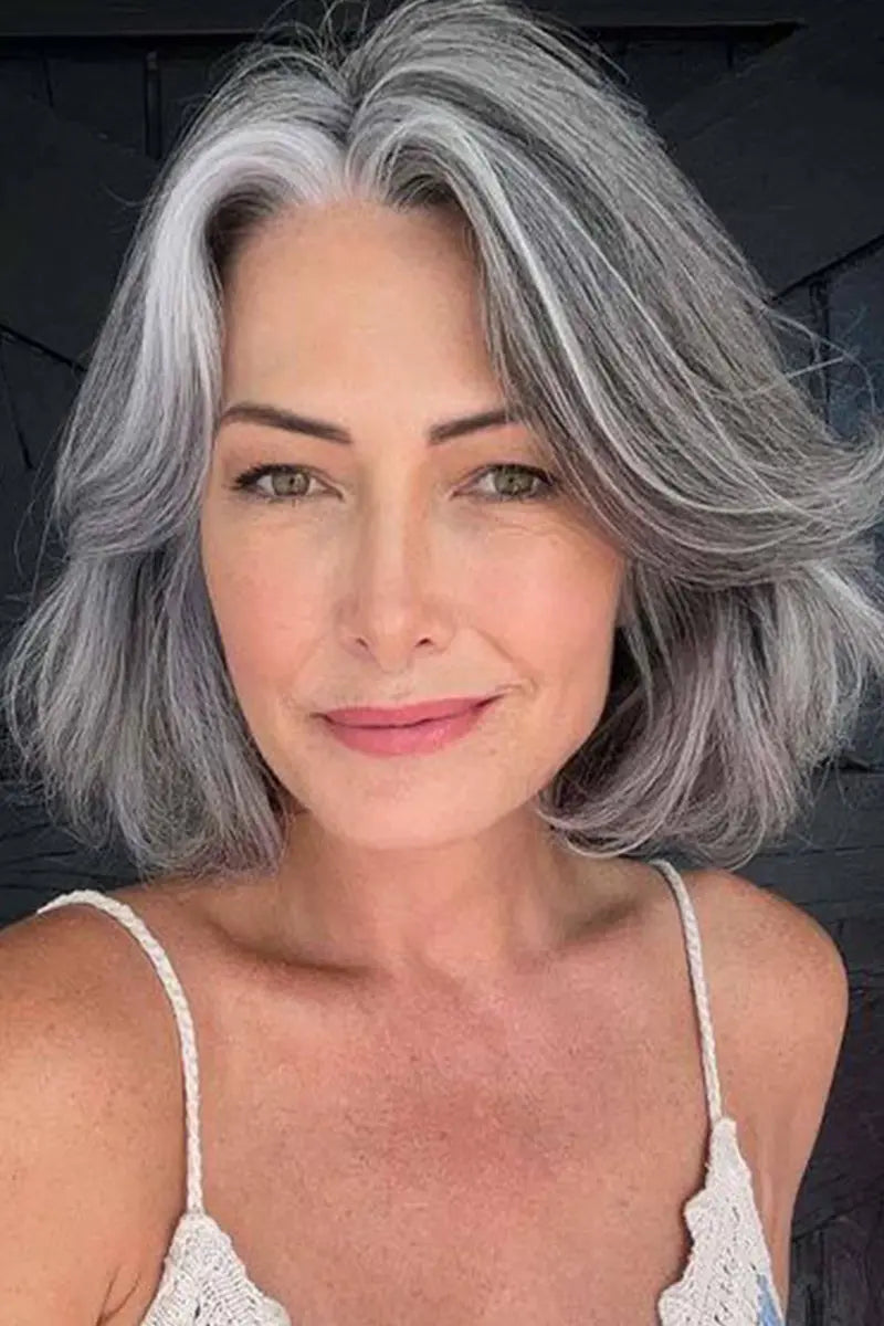 Mona Human Hair Topper Dark Grey