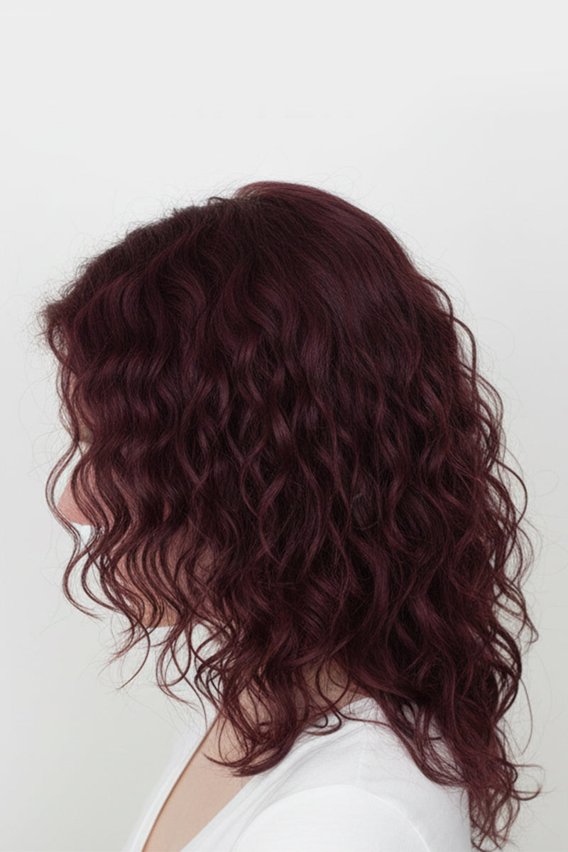 Flavia-C02  Wave Curly Human Hair Toppers Wine Red 
