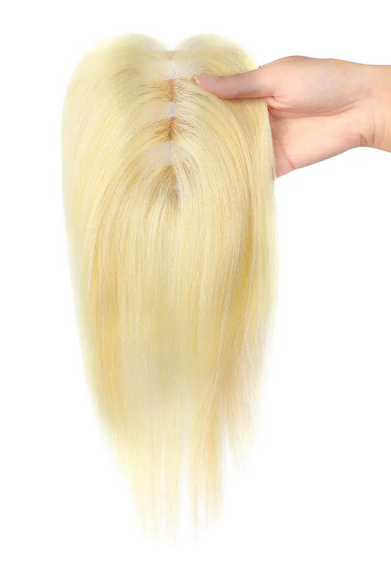 Mona Handmade Human Hair Topper  Light Blonde with Highlights 