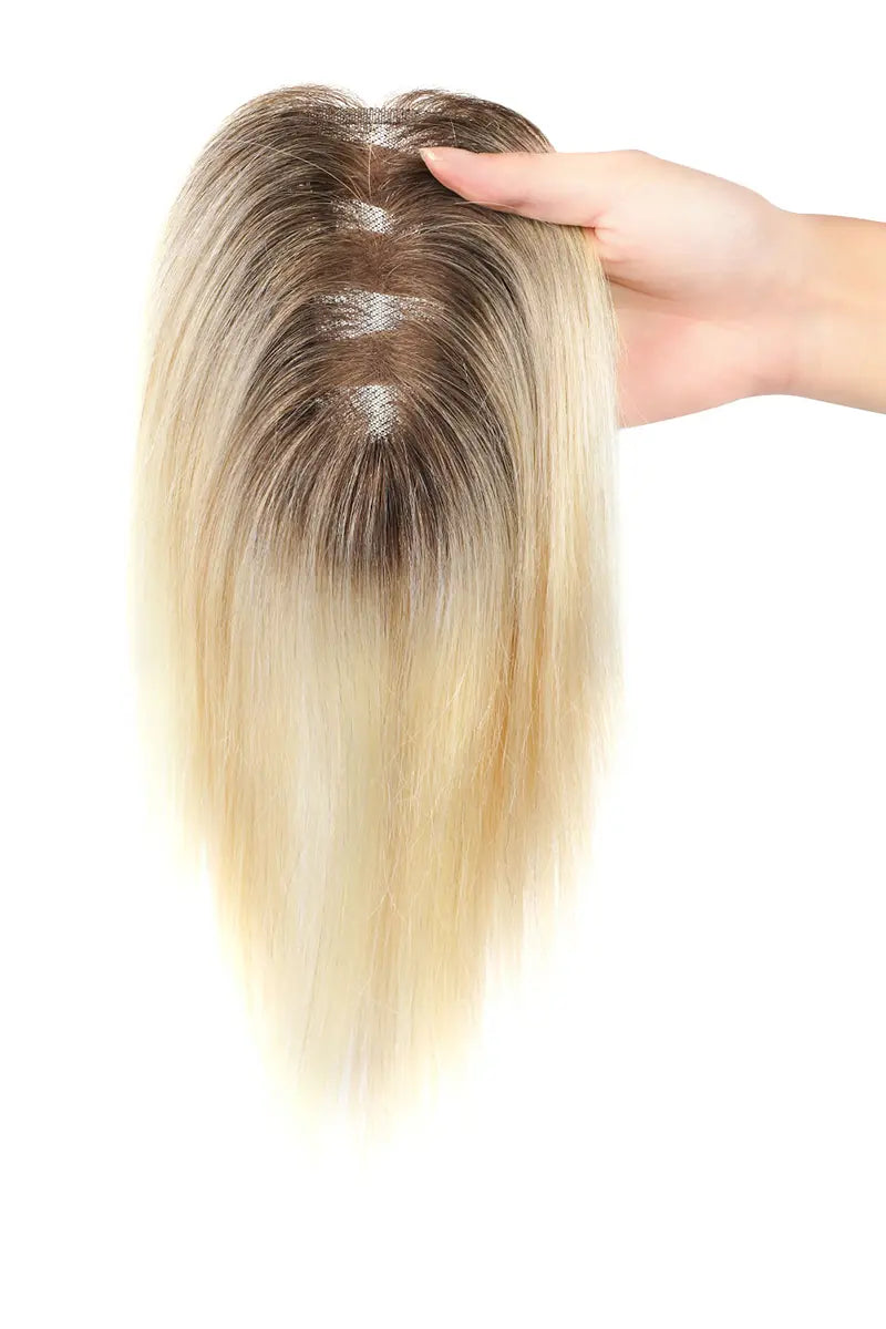 Mona Handmade Human Hair Topper  Warm Blonde with Highlights 