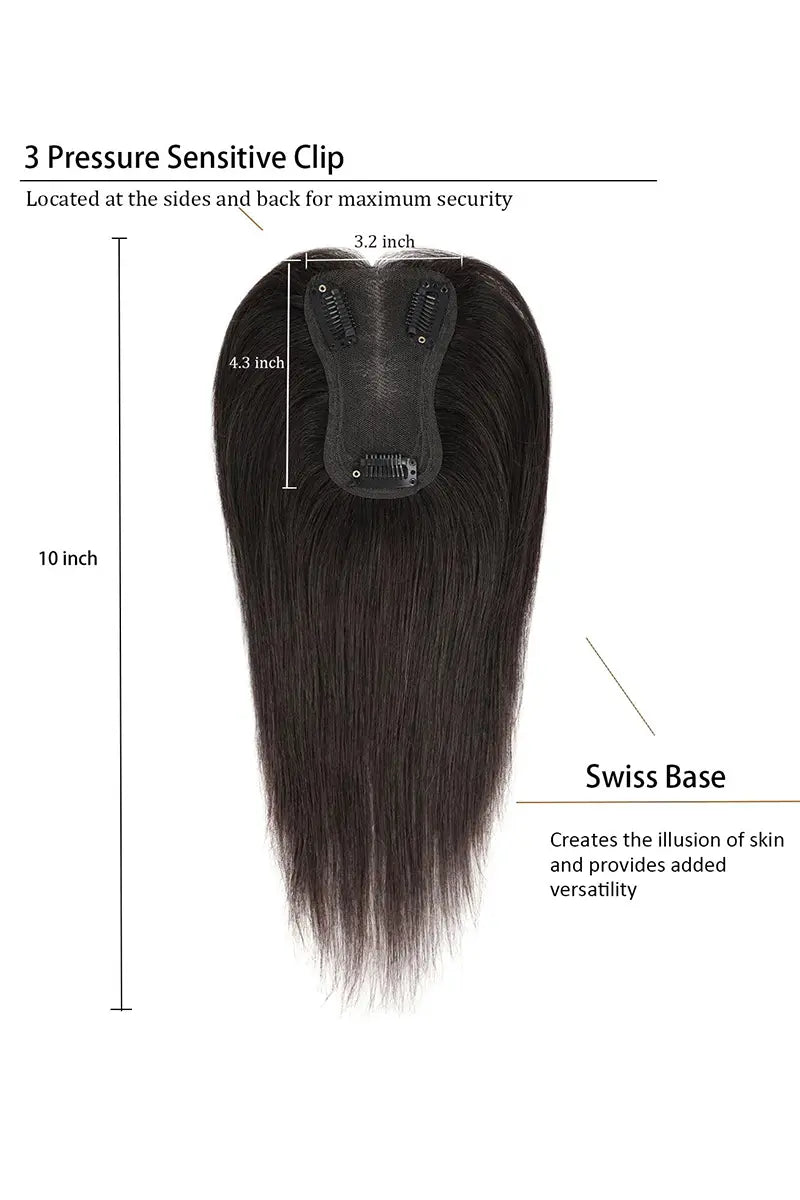 Topper de cabello humano hecho a mano Mona Marrón Oscuro 