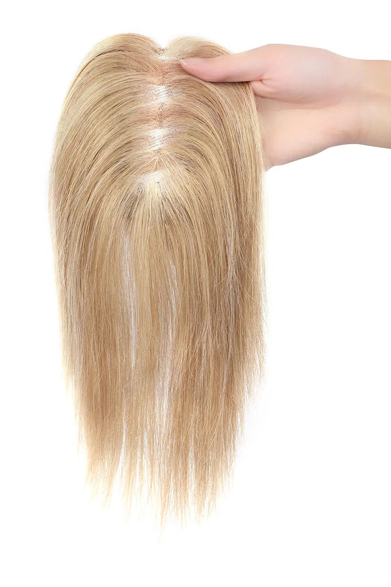 Mona - Adorno de pelo humano hecho a mano, color marrón medio con reflejos cálidos #4/27