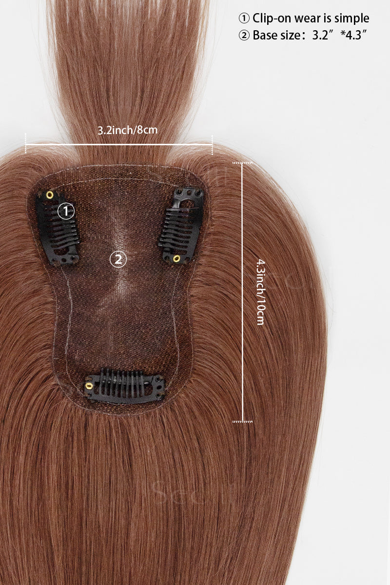 Mona-B Handmade Human Hair Topper with Bangs Dark Auburn Brown 