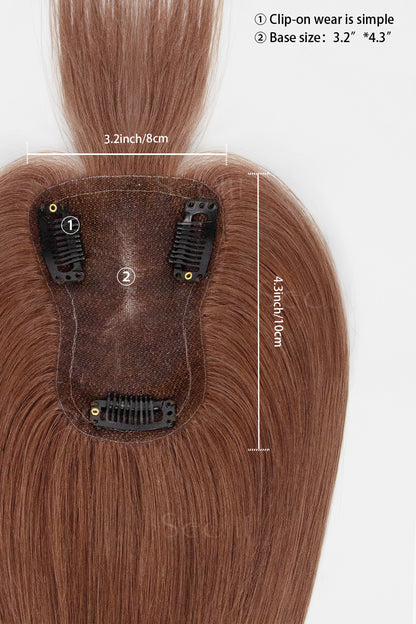 Mona-B Handmade Human Hair Topper with Bangs Dark Auburn Brown 