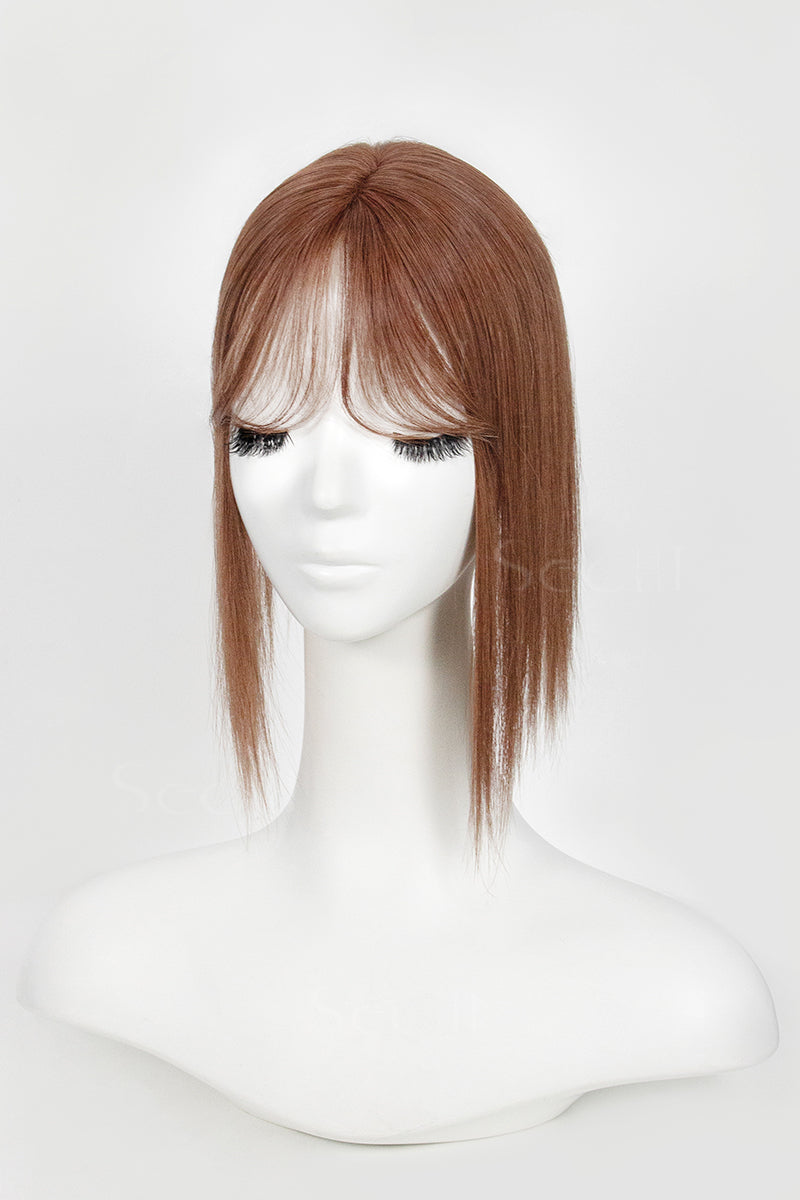 Mona-B Handmade Human Hair Topper with Bangs Dark Auburn Brown 