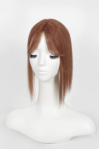 Mona-B Handmade Human Hair Topper with Bangs Dark Auburn Brown 