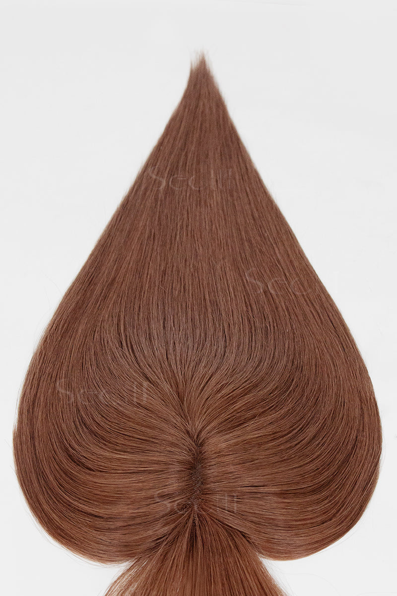 Mona-B Handmade Human Hair Topper with Bangs Dark Auburn Brown 