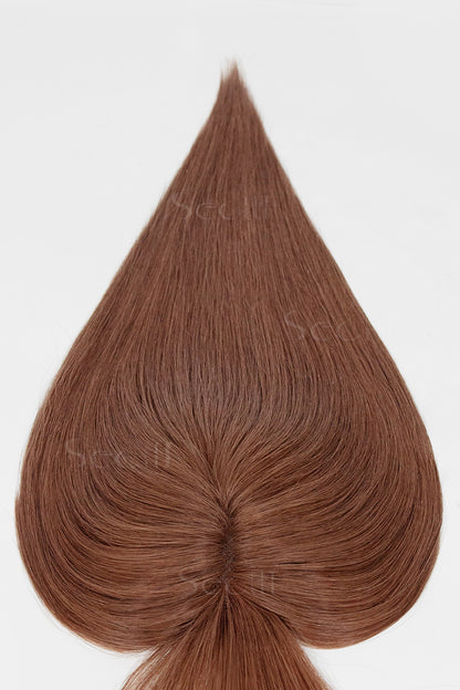 Mona-B Handmade Human Hair Topper with Bangs Dark Auburn Brown 