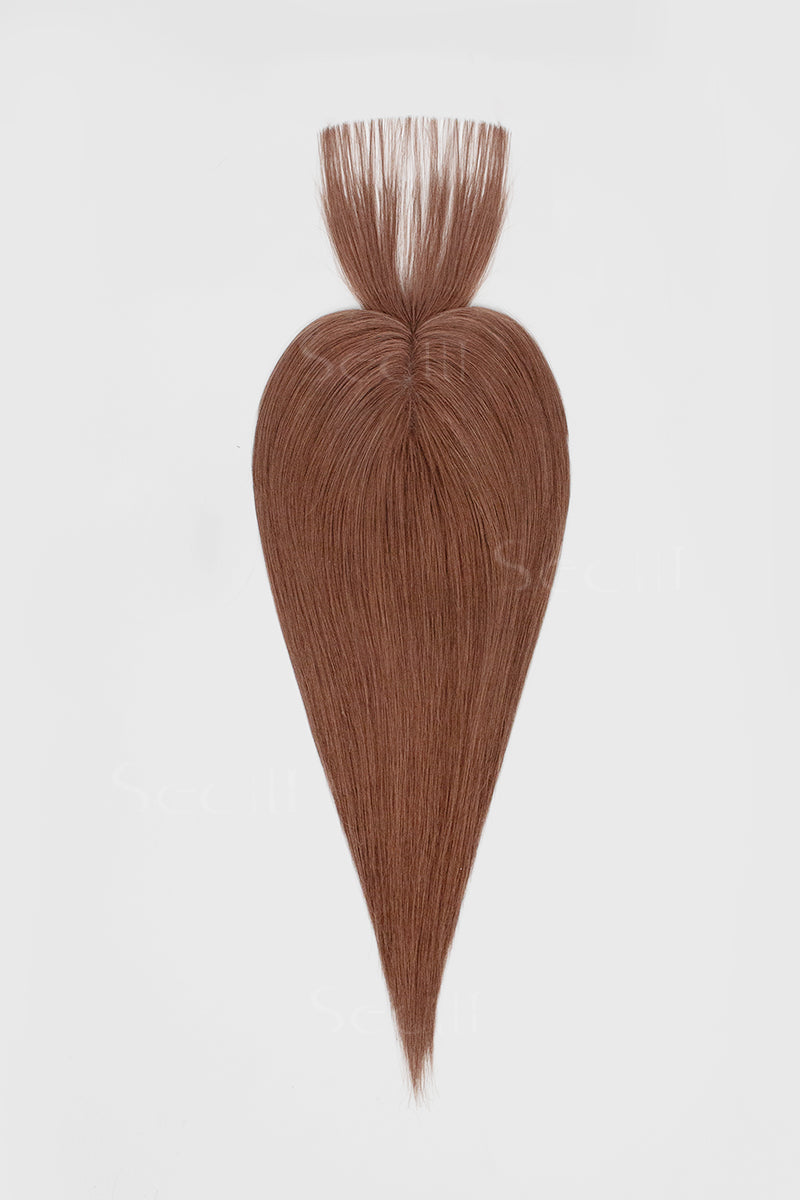 Mona-B Handmade Human Hair Topper with Bangs Dark Auburn Brown 