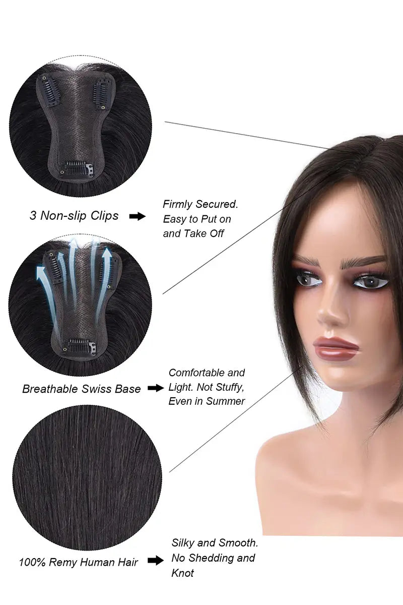 Topper de cabello humano hecho a mano Mona Marrón Oscuro 