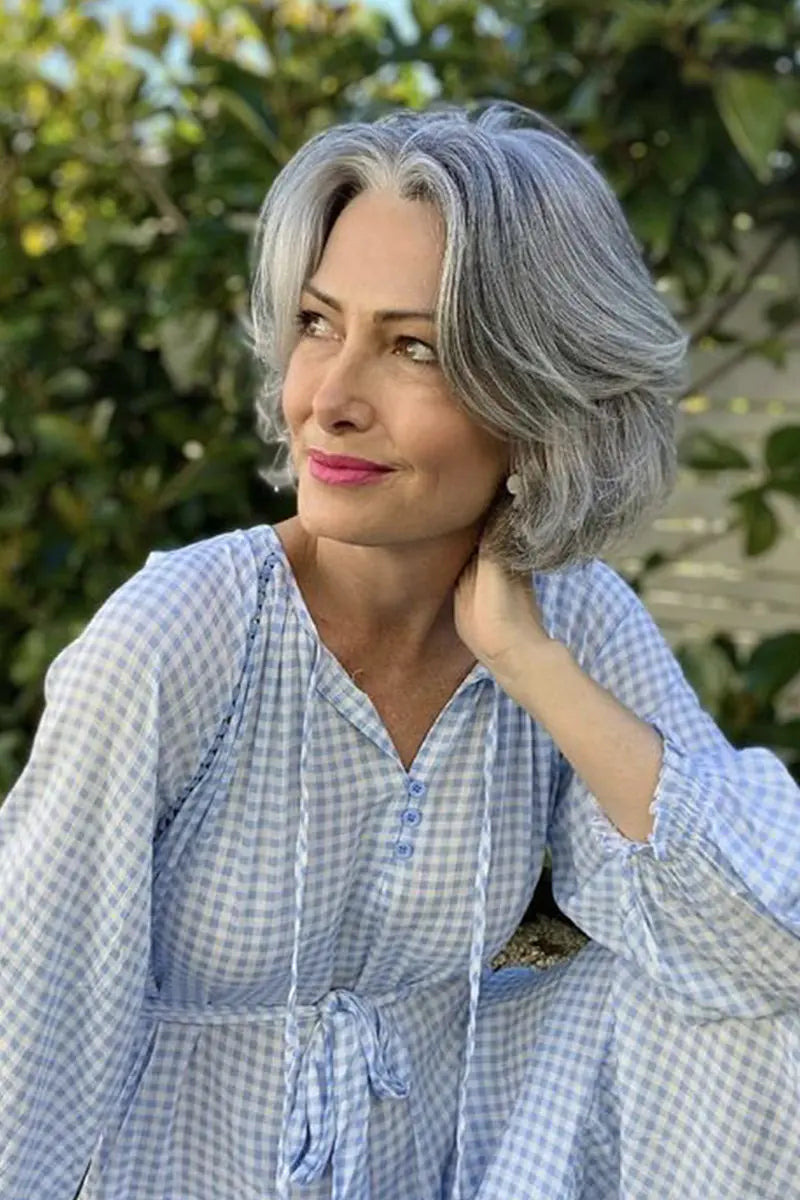 Mona Topper de Cabello Humano Marrón Gris Claro 