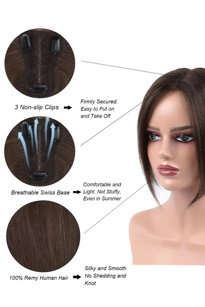 Mona - Adorno de cabello humano hecho a mano, color marrón ceniza medio #6