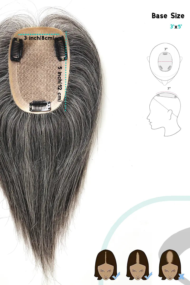 Flavia Silk Top Remy Human Hair Topper  Dark Grey