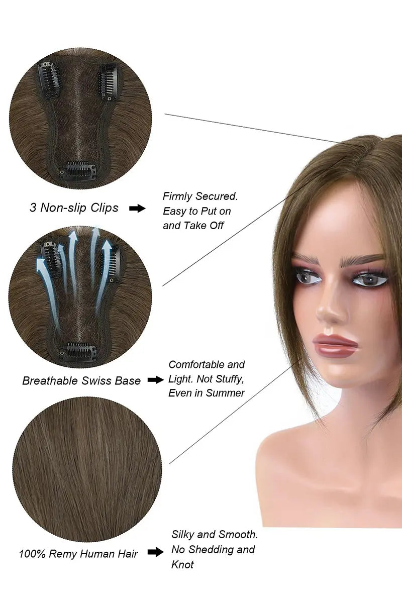 Adorno de cabello humano hecho a mano Mona sombreado con marrón medio T4/27