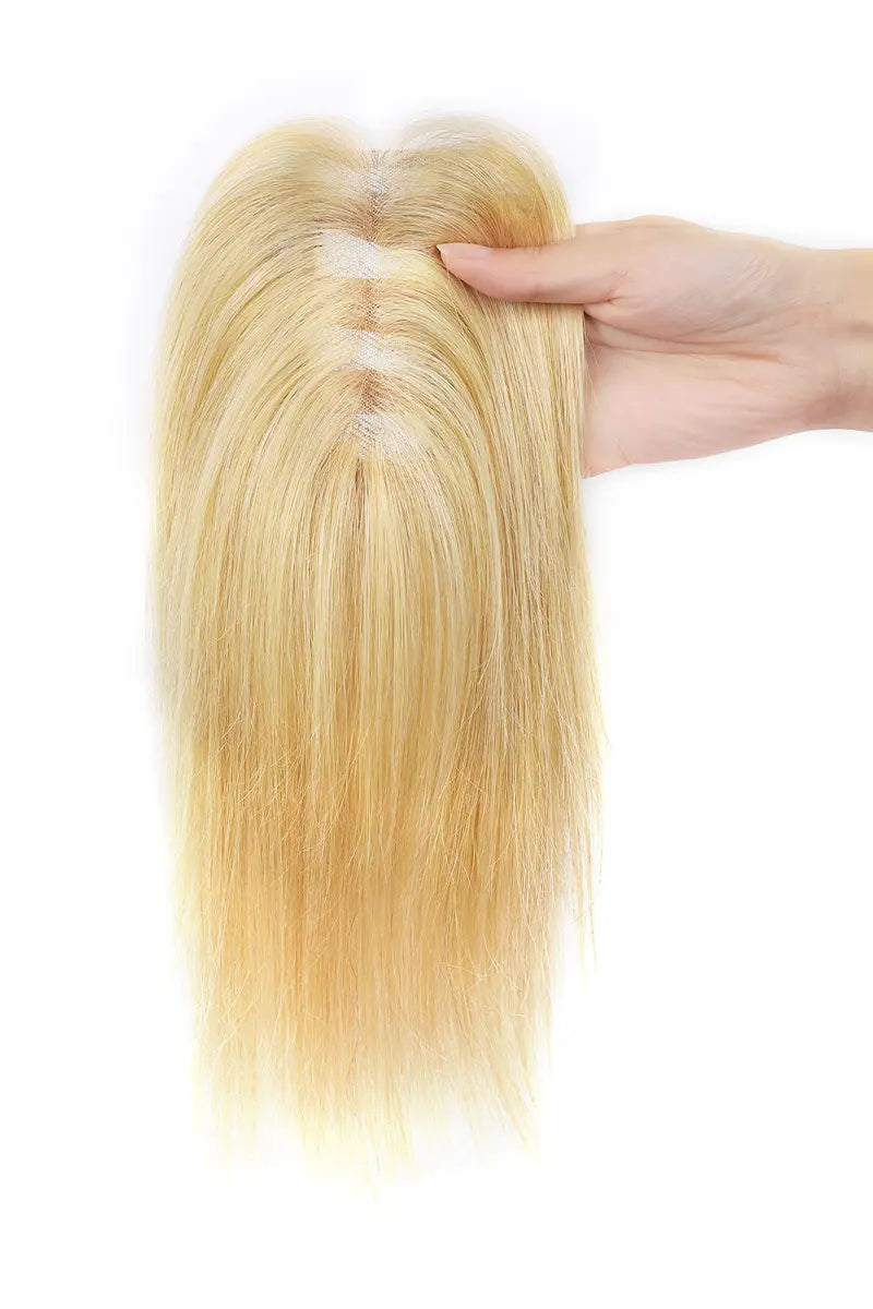 Mona Handmade Human Hair Topper  Light Blonde with Highlights 