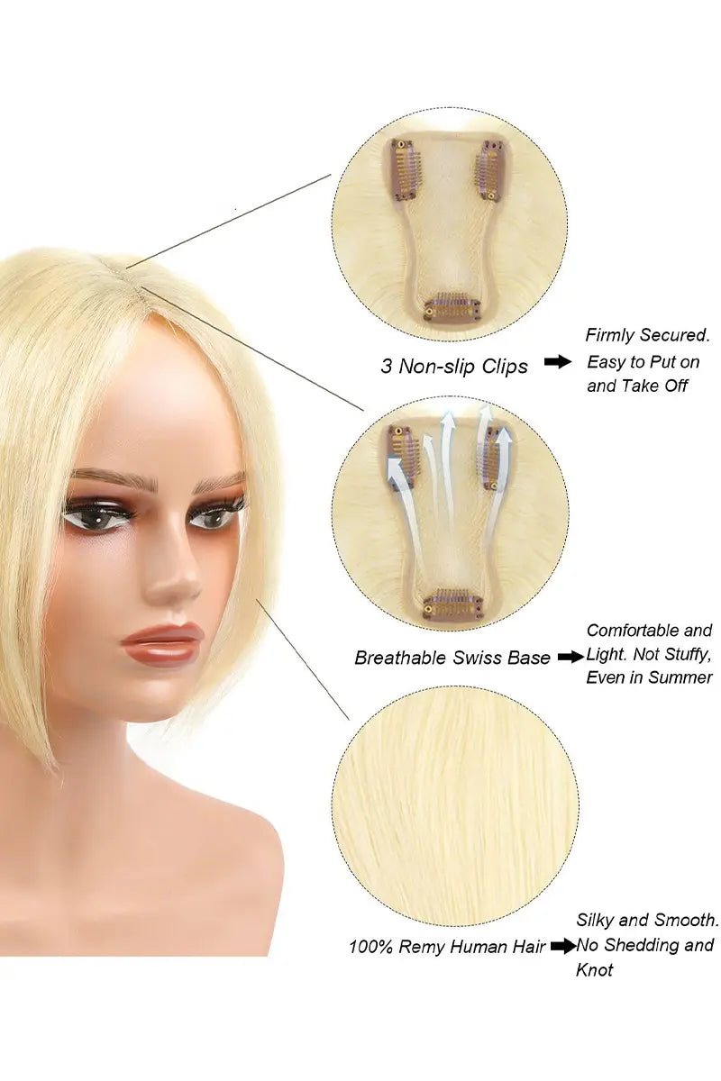 Mona Handmade Human Hair Topper  Light Blonde with Highlights 