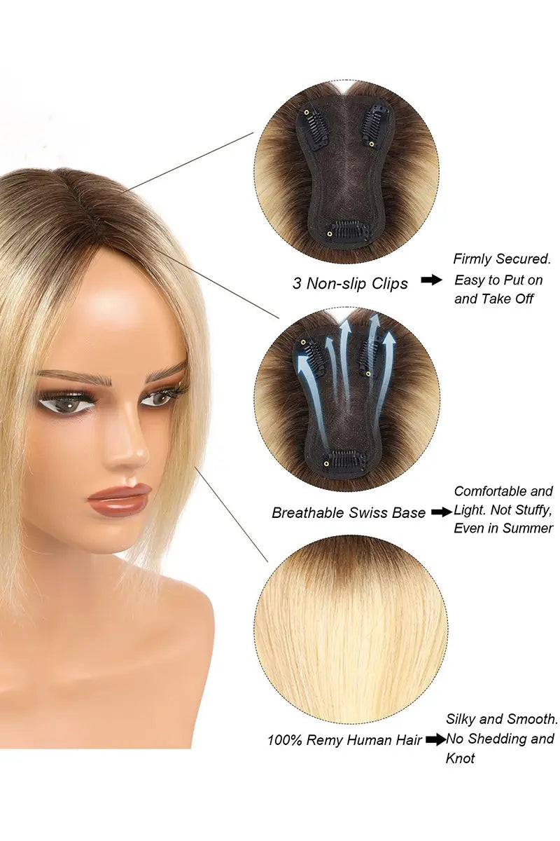 Mona Handmade Human Hair Topper  Warm Blonde with Highlights 