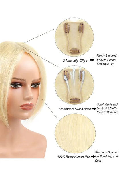 Mona Handmade Human Hair Topper  Warm Blonde with Highlights 