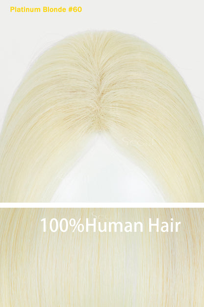 Platinum blonde wig with text indicating 100% human hair and color 