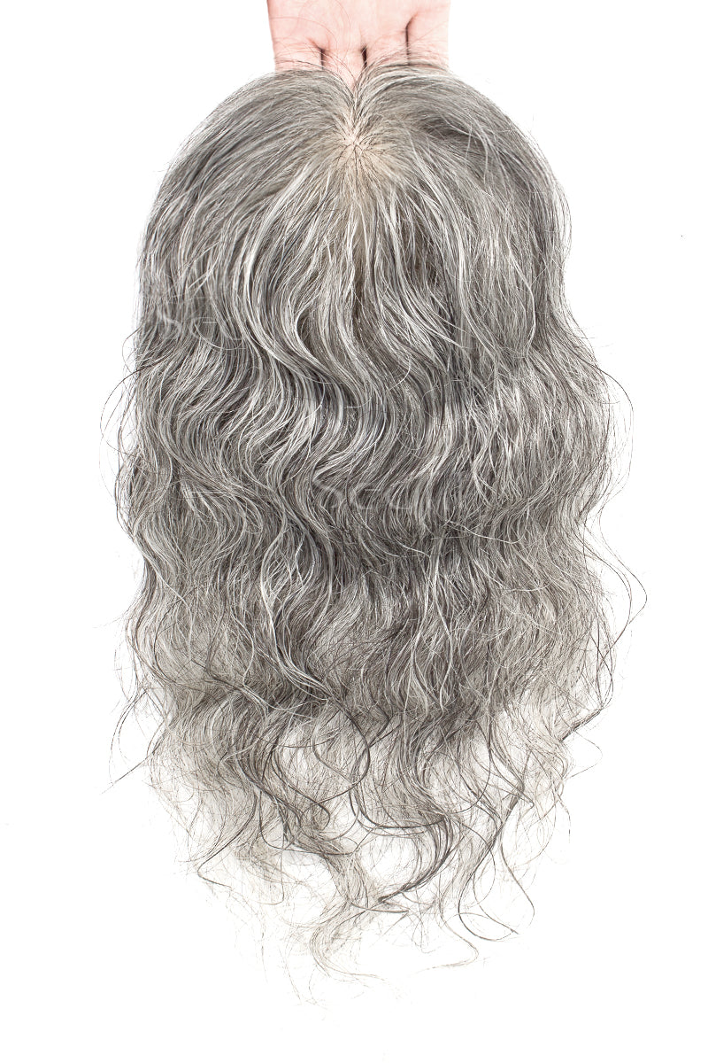 Flavia-C02  Wave Curly Human Hair Toppers (Grey and White)