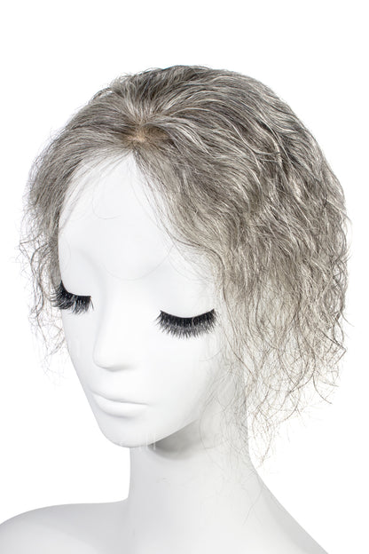 Flavia-C02  Wave Curly Human Hair Toppers (Grey and White)