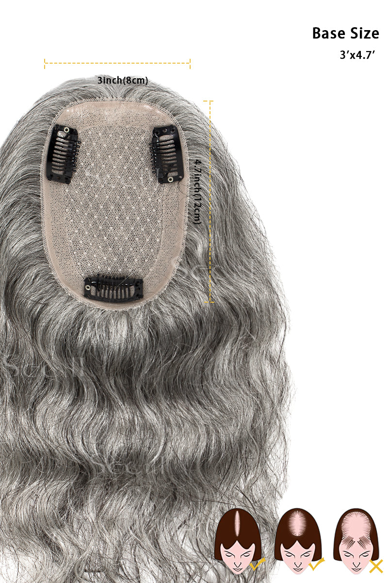 Flavia-C02  Wave Curly Human Hair Toppers (Grey and White)