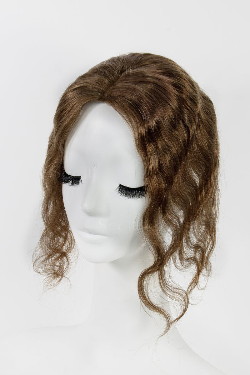 Flavia-C02  Wave Curly Human Hair Toppers Medium Brown 