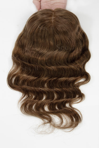 Flavia-C02  Wave Curly Human Hair Toppers Medium Brown 