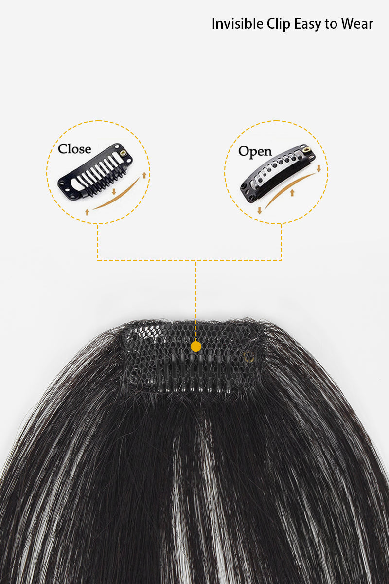 Natural Black Clip-in Bangs with Invisible Snap Clips – Open and Close Clip Detail