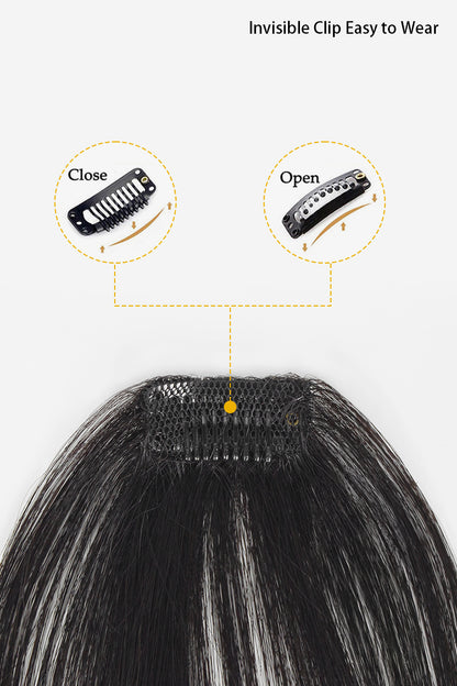 Natural Black Clip-in Bangs with Invisible Snap Clips – Open and Close Clip Detail
