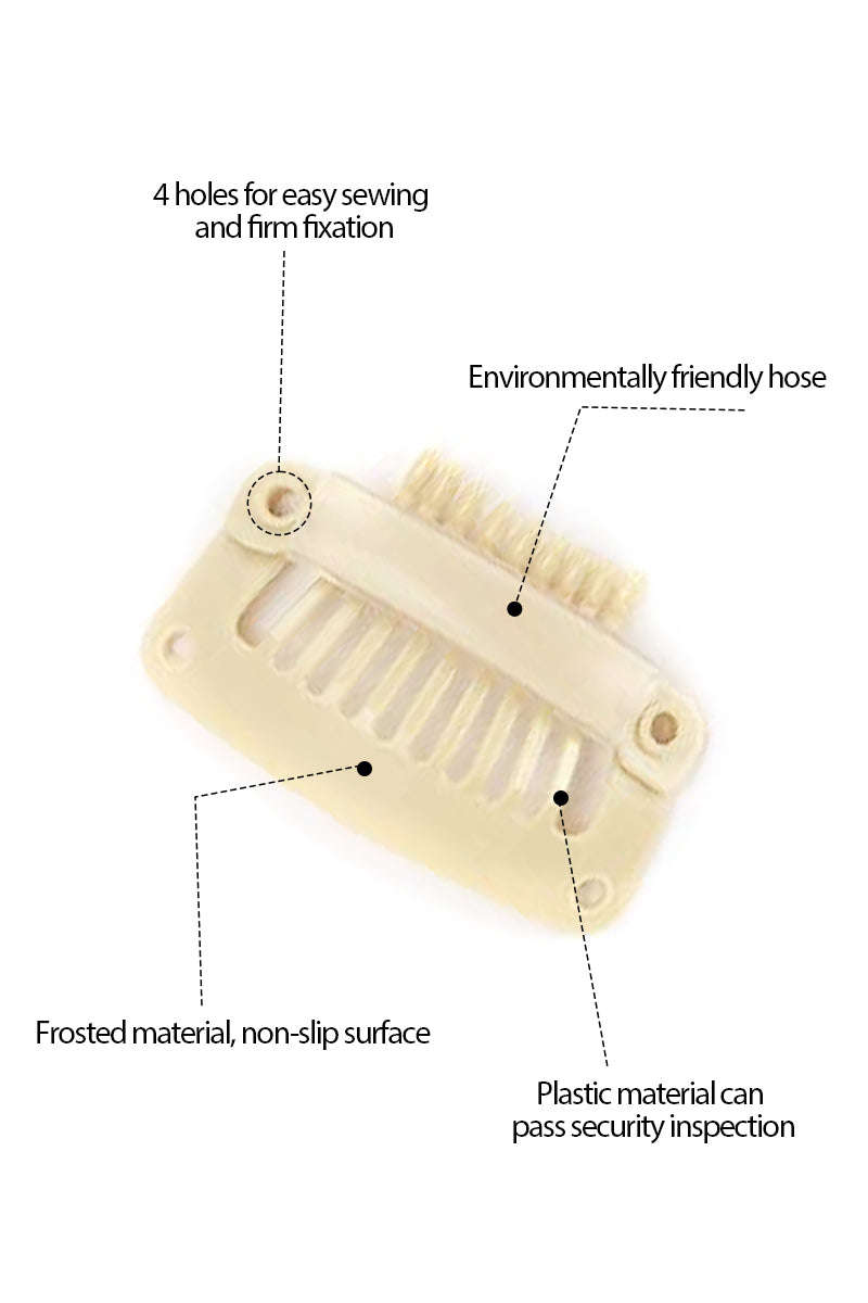 Beige hair clip with features highlighted on a white background