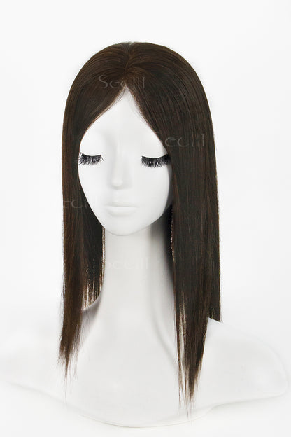 Mannequin head with a Carlin Human Hair Topper Dark Brown 