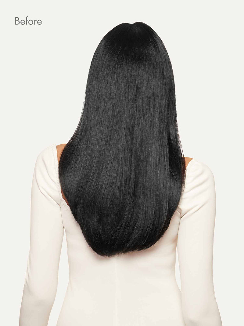Dolly Halo Clips em extensões de cabelo preto natural