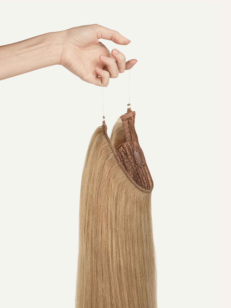 Dolly Halo Clips em extensões de cabelo preto natural