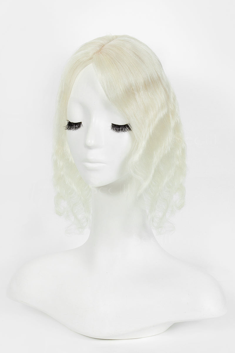 Flavia-C02 White Blonde Wave Curly Human Hair Topper on mannequin – full style view