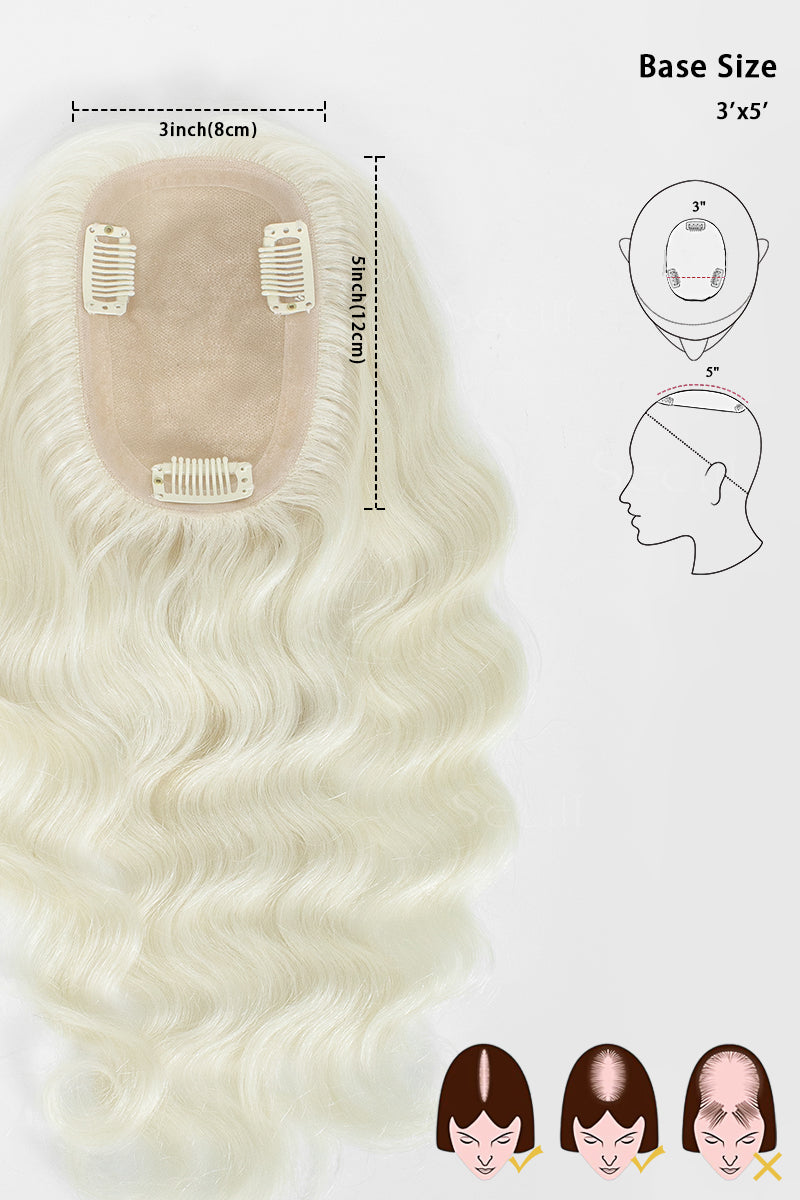 Flavia-C02 White Blonde Hair Topper Flavia-C02 White Blonde Hair Topper base size 3x5 inch with clip attachment diagram