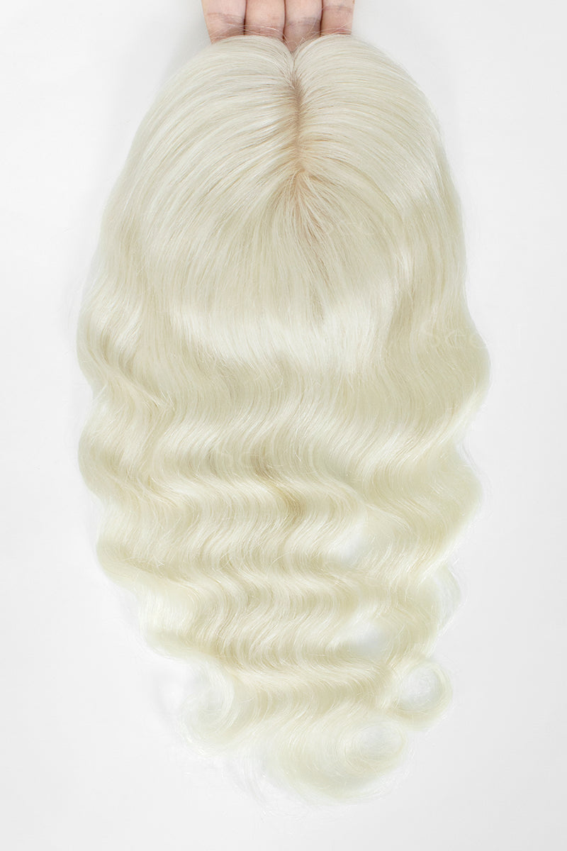 Flavia-C02 White Blonde Wave Curly Human Hair Topper – Back View showing natural volume and curl texture