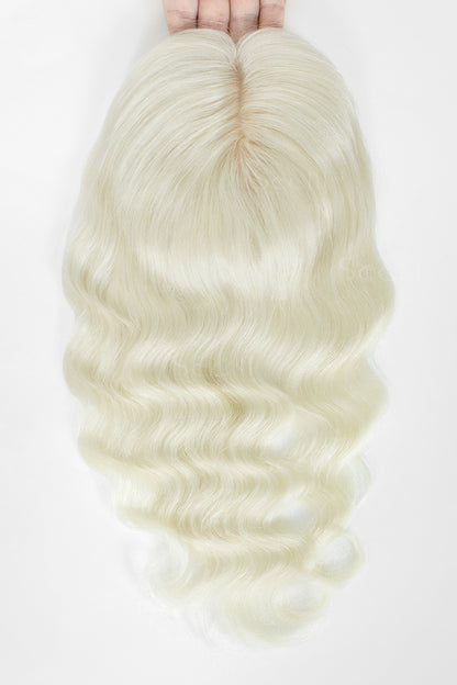 Flavia-C02 White Blonde Wave Curly Human Hair Topper – Back View showing natural volume and curl texture
