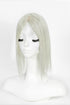 A straight, shoulder-length wig in a very light ash silver or off-white color, displayed on a white mannequin head and bust against a plain white background.