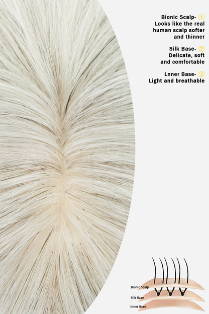 Flavia-C02  Wave Curly Human Hair Toppers Light Salt and Pepper Grey 