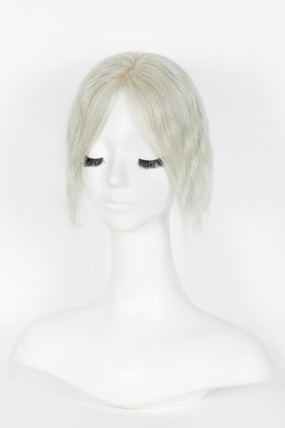 Flavia-C02  Wave Curly Human Hair Toppers Light Salt and Pepper Grey 